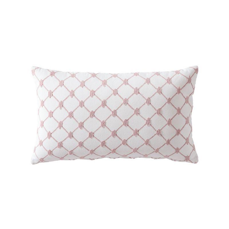 Mauve and White Embroidered Cotton Decorative Pillow