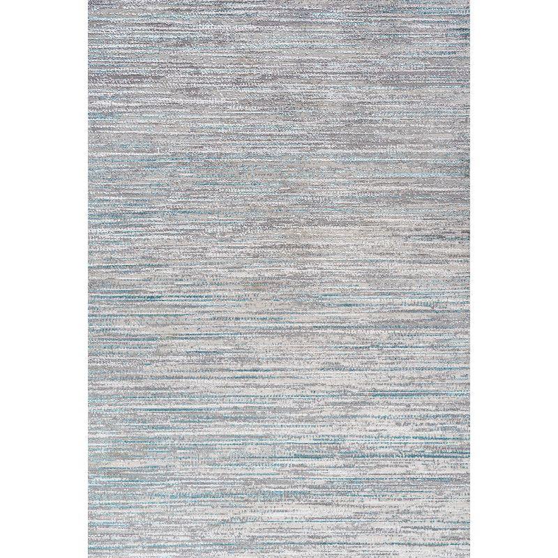 Modern Strie' Gray and Turquoise 5' x 8' Synthetic Area Rug