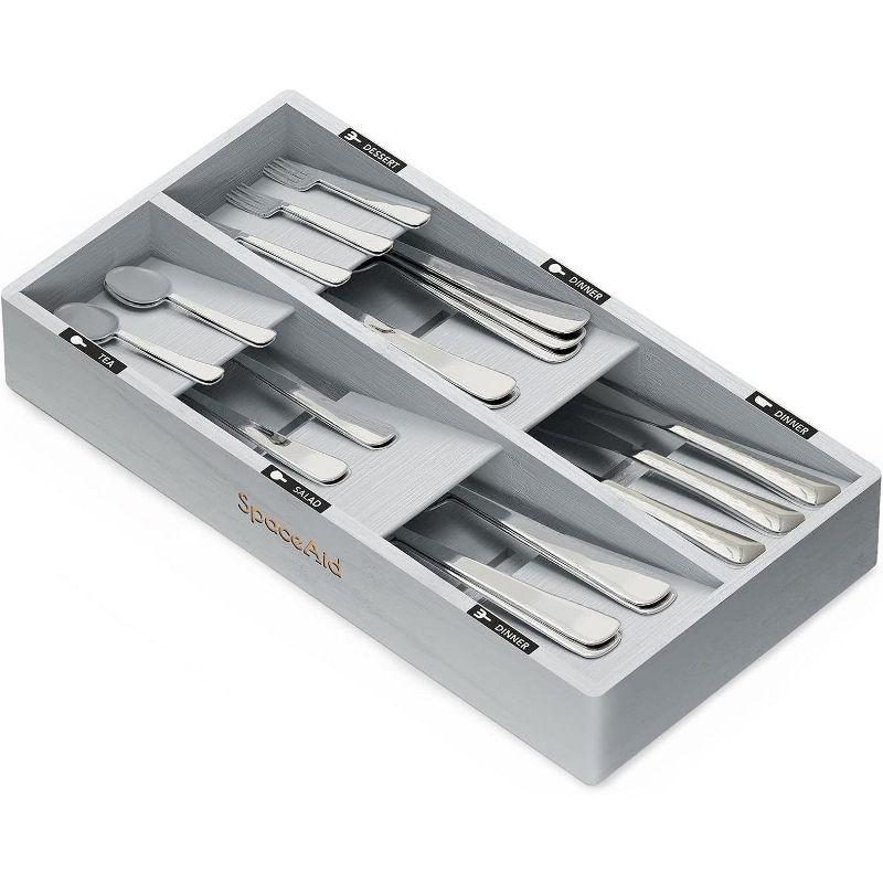 SpaceAid Bamboo Silverware Drawer Organizer with Labels – Kitchen Utensil Tray for Flatware, Cutlery, Spoons, and Knives – 6 Slots (White)