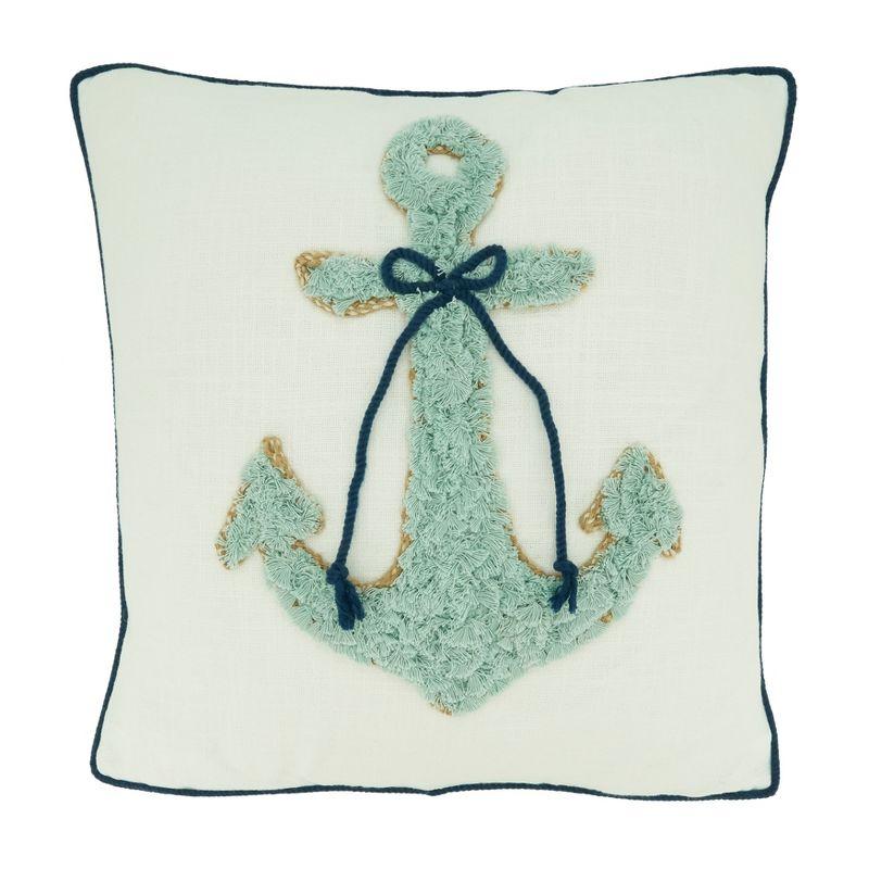 Blue Cotton Euro Embroidered Anchor Throw Pillow Cover