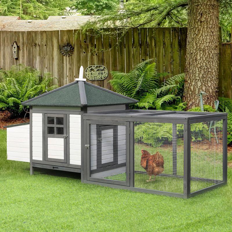 PawHut 77" Wooden Chicken Coop Hen House Poultry Cage with Weatherproof Roof, Nesting Box, Enclosed Run and Removable Tray for Outdoor Backyard