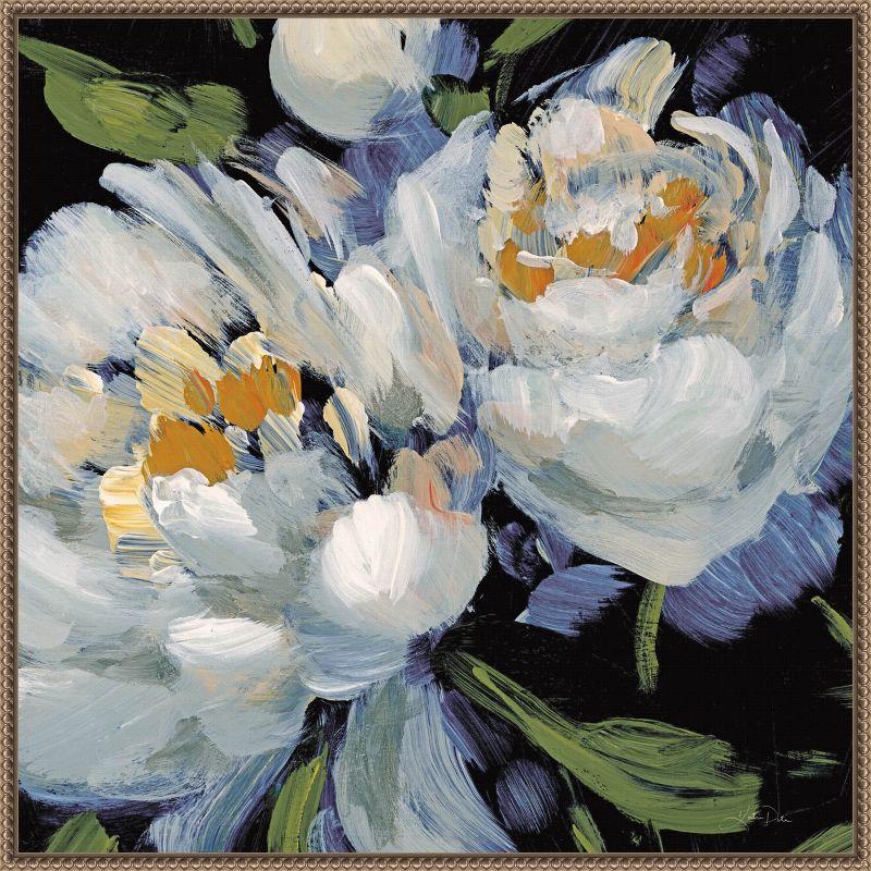 Beaded Bronze Framed Impressionist Peony Canvas Wall Art