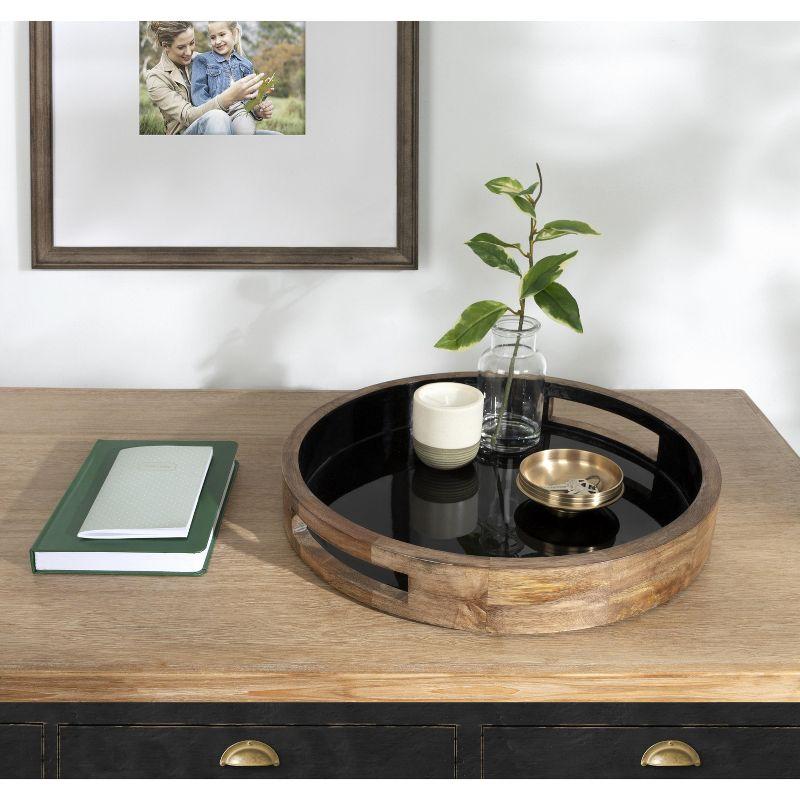 Natural and Black Round Mango Wood Tray with Handles