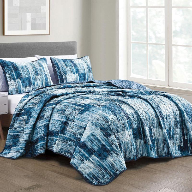 Blue Organic Cotton Reversible Queen Bedspread Set