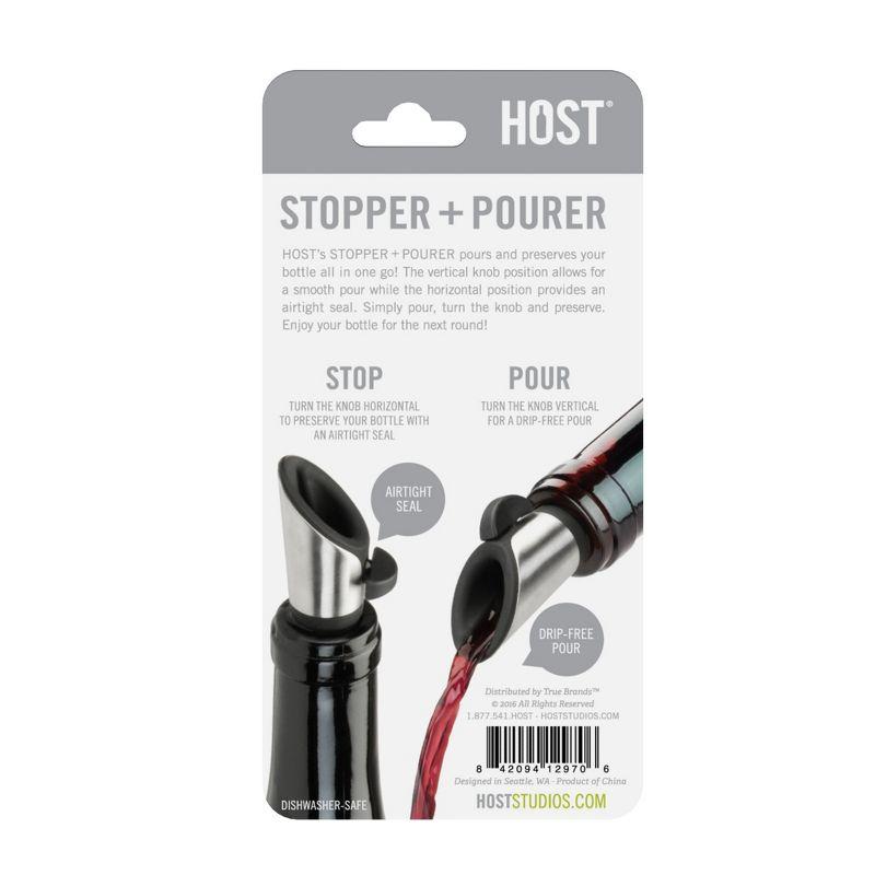 HOST Wine Bottle Pourer and Stopper, Corker for Wine Bottles with Bottle Pouring Spout, Wine Stopper Pourer Combination Set of 1