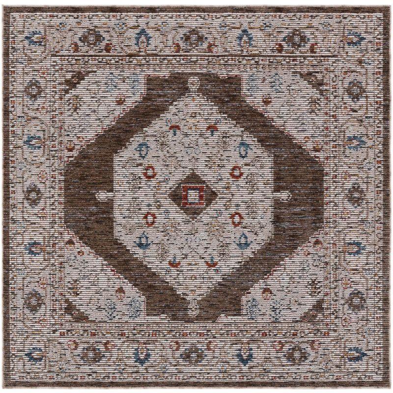 Sierra Ivory and Olive Green Hand-Knotted Square Rug