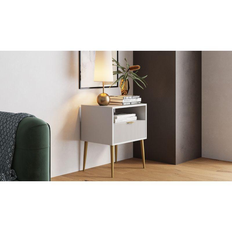 Nathan James Jacklyn Wood Fluted Nightstand with Drawer White: Modern Bedside Table, Laminate Surface