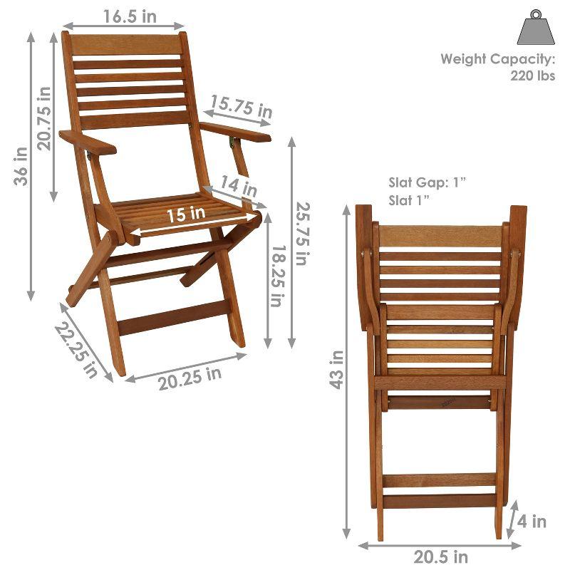 Sunnydaze Meranti Wood with Teak Oil Finish Wooden Folding Patio Lawn Slatted Arm Chairs Set - Brown - 2pk