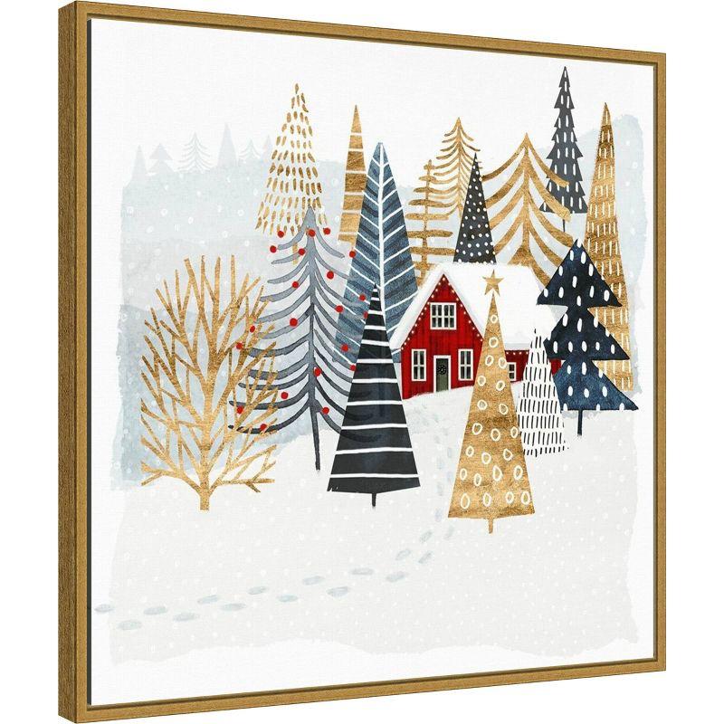 22" x 22" Christmas Chalet I Tree Framed Wall Canvas - Amanti Art