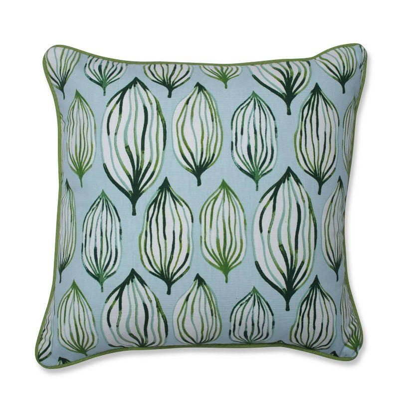 Tropical Leaf Verte Geometric Cotton Reversible Throw Pillow