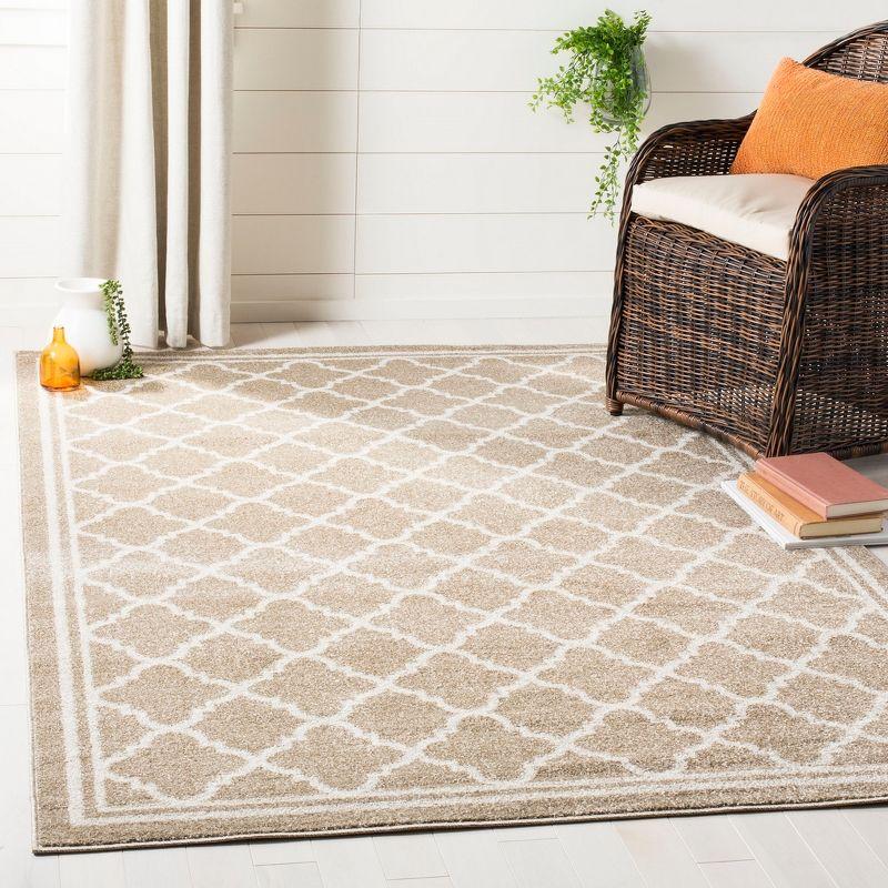 Wheat Beige Geometric Easy-Care 5' x 8' Synthetic Area Rug