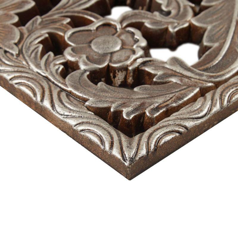 2pc Botanical Carved Wall Decor Panel Set Bronze - Madison Park: MDF Antique Finish, Vertical Orientation