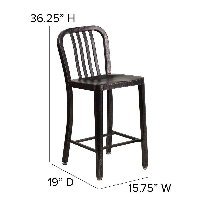 Flash Furniture Commercial Grade 24" High Metal Indoor-Outdoor Counter Height Stool with Vertical Slat Back