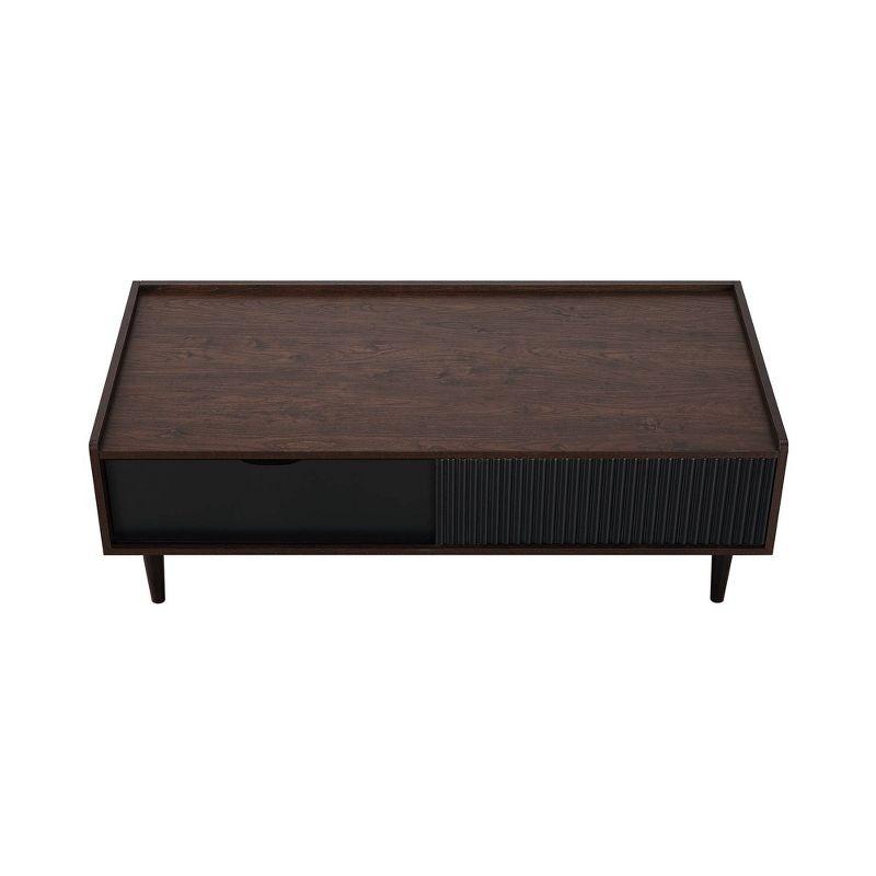 Manhattan Comfort Duane Ribbed Coffee Table with Drawer and Shelf Dark Brown/Black: Rectangular, MDF, Living Room Furniture