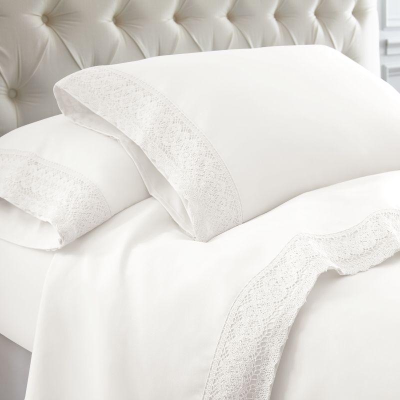 Modern Threads Yate Soft Microfiber Crochet Lace Sheets - Luxurious Microfiber Bed Sheets - Includes Flat Sheet, Fitted Sheet with Deep Pockets, & Pillowcases