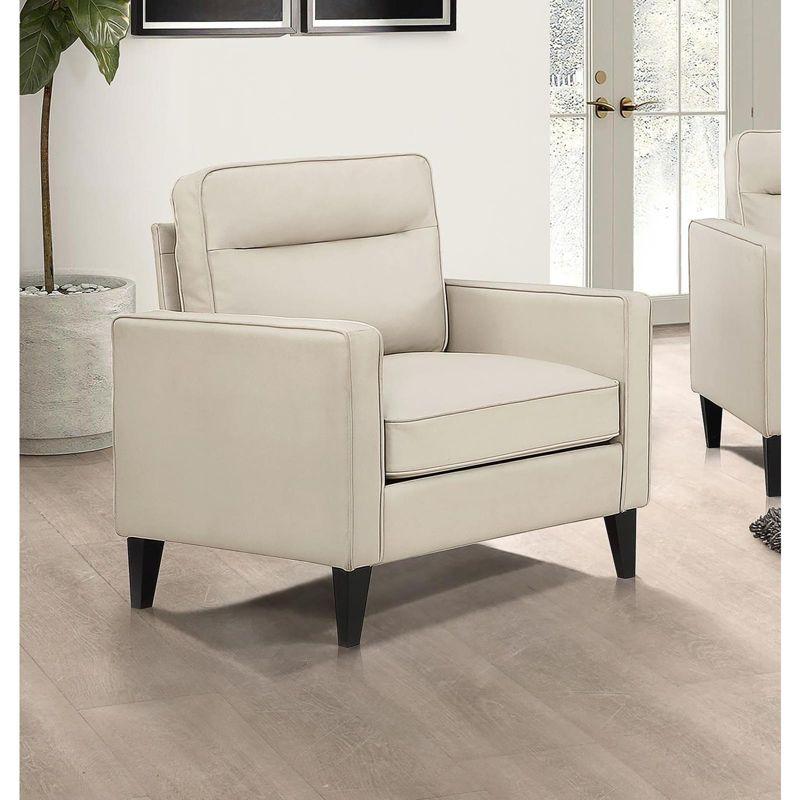 Cream Faux Leather Transitional Club Accent Chair