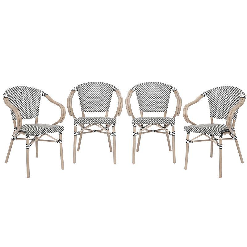 Set of Four Black and White Aluminum Bistro Dining Chairs