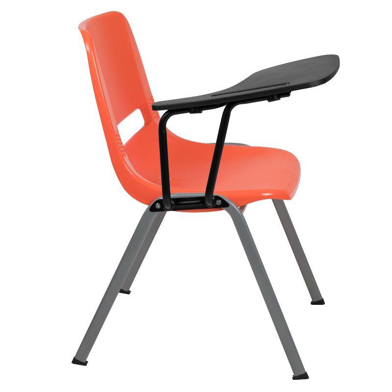 Compact Orange Ergonomic Shell Chair with Flip-Up Tablet Arm