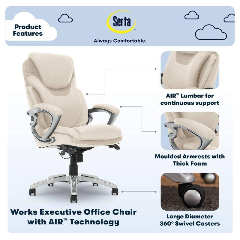 Works Executive Office Chair with Air Technology Comfortable Cream - Serta: Ergonomic Lumbar Support, Fixed Arms, Wood Frame