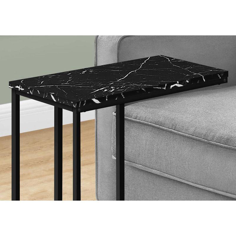 Monarch Specialties Accent Table C-Shaped End Side Snack Living Room Bedroom Metal Laminate Black Marble Look Contemporary Modern