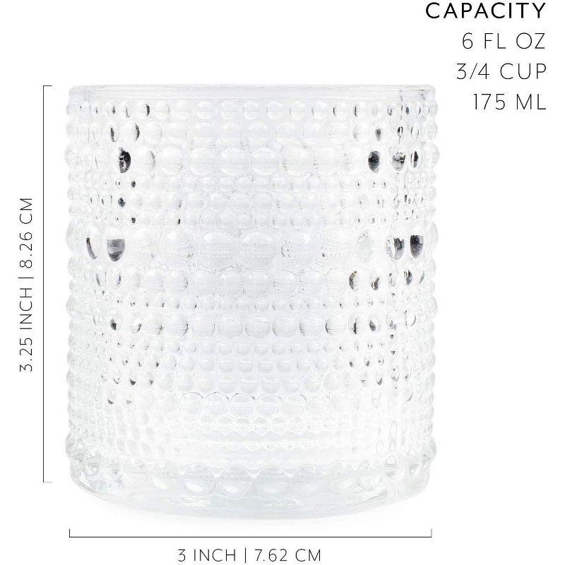 Darware 6oz Little Clear Hobnail Drinking Glasses, 4pk; Old-Fashioned Beverage Glasses for Tabletop, and Bar Use, and Candle Jars