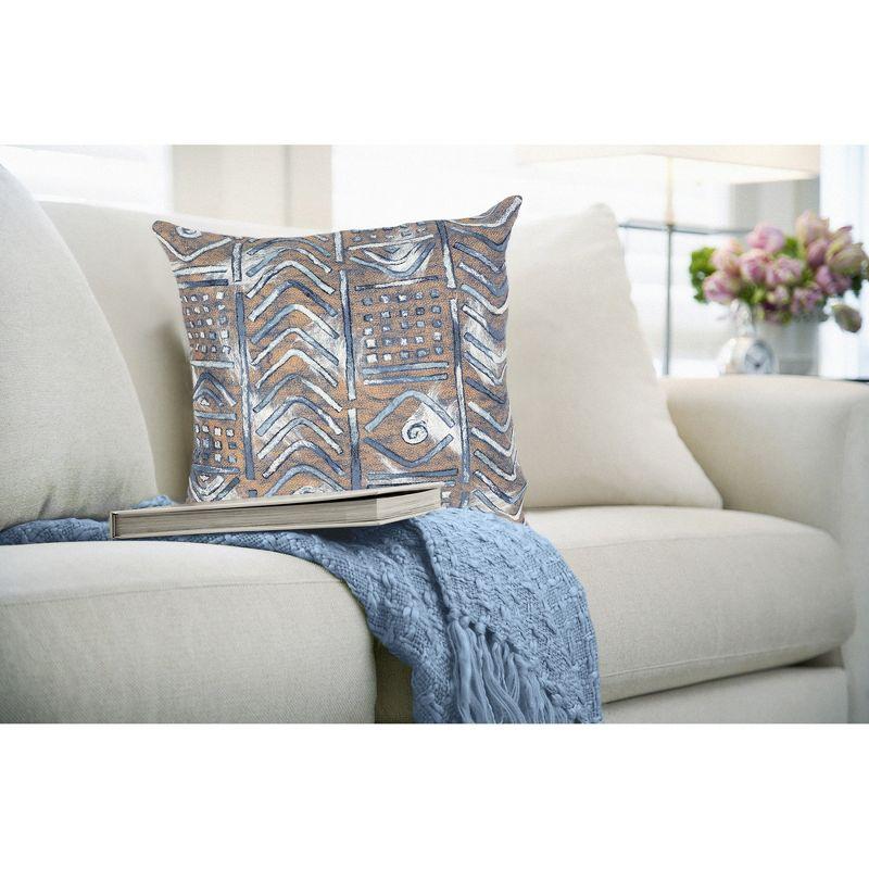 Earthy Hand-Painted Indigo & Beige 20" Indoor/Outdoor Pillow