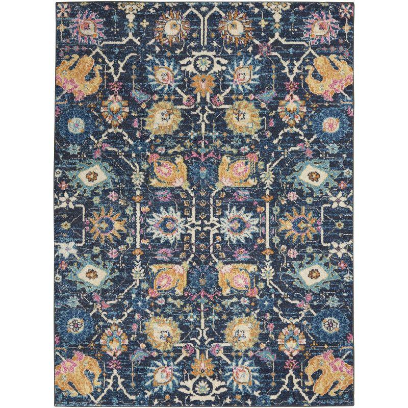 Navy Floral Whimsy 10' x 14' Synthetic Easy-Care Area Rug