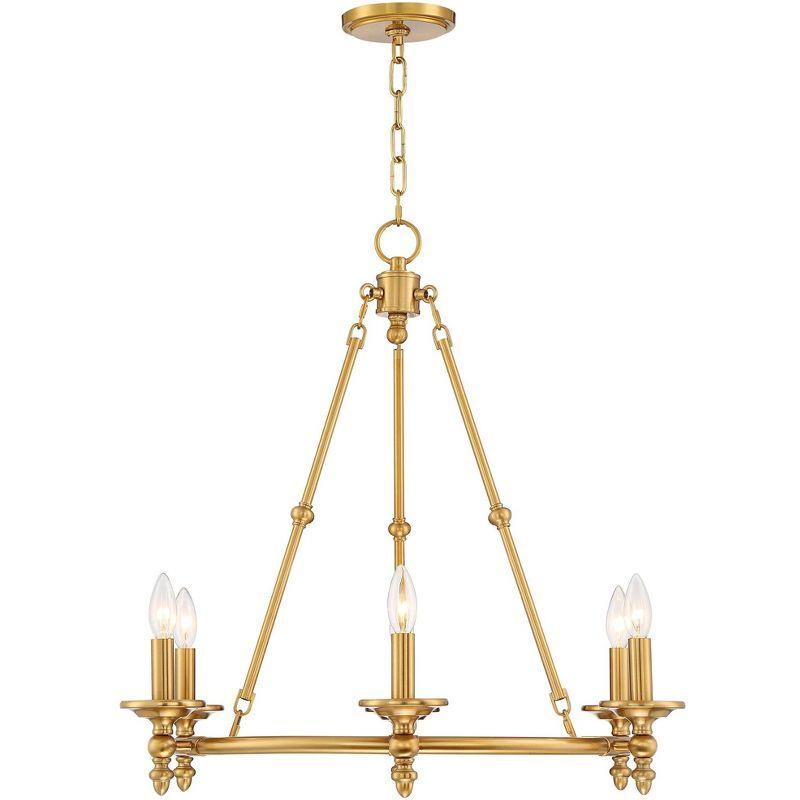 Stiffel Warm Antique Brass Wagon Wheel Chandelier 28" Wide Farmhouse Rustic 6-Light Fixture for Dining Room Living House Foyer Kitchen Island Entryway