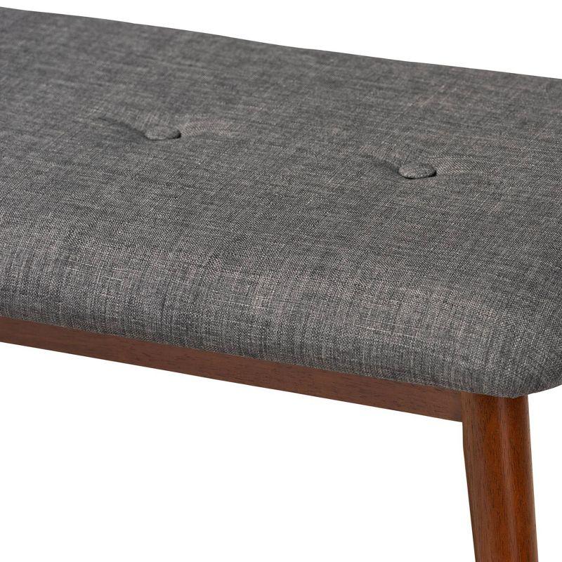 Flora Medium Oak and Gray Upholstered Dining Bench