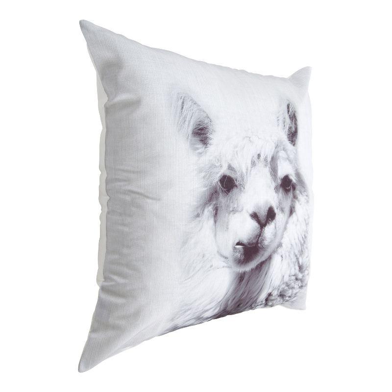 White Alpaca Print Polyester Throw Pillow Cover, 24x24