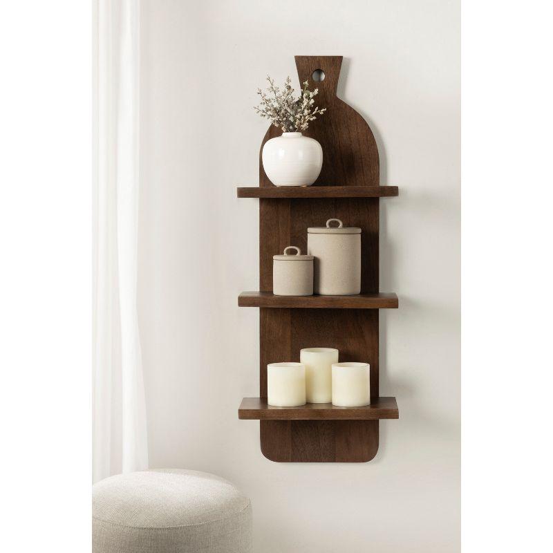 Natural Brown 3-Tier Mango Wood Floating Kitchen Wall Shelf