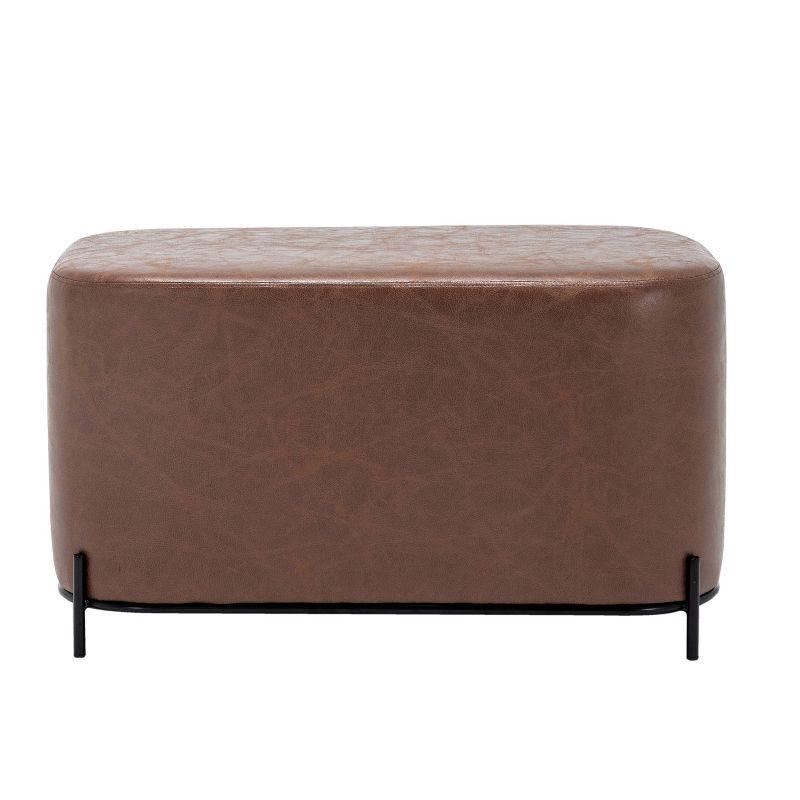 Distressed Brown Faux Leather Upholstered Bench with Black Metal Base