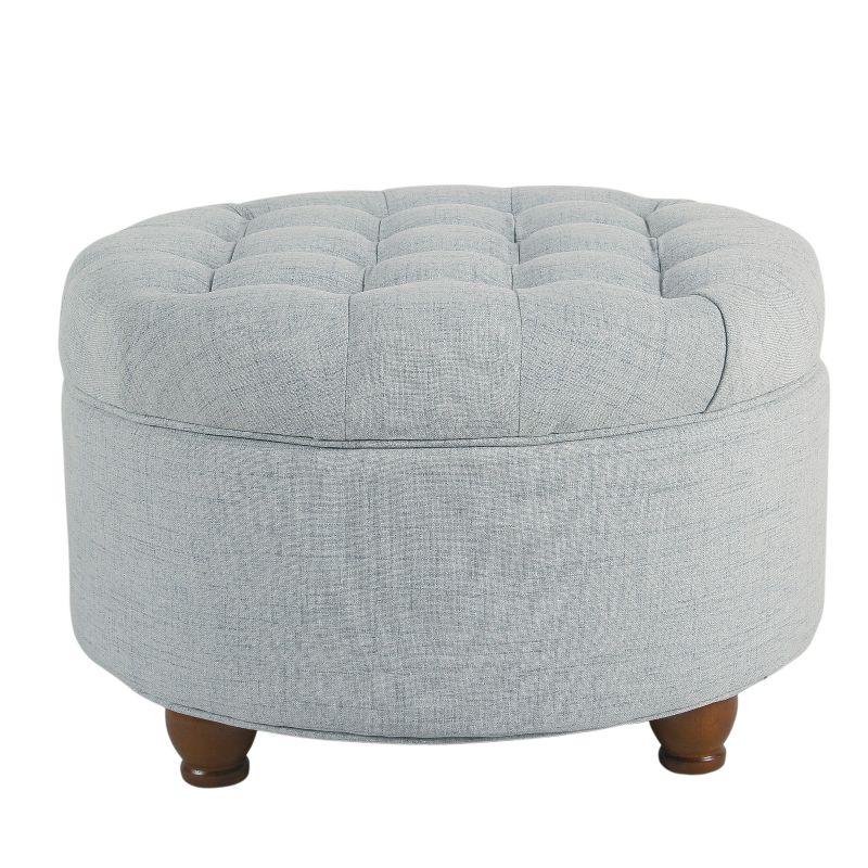 Large Light Blue Tufted Round Storage Ottoman