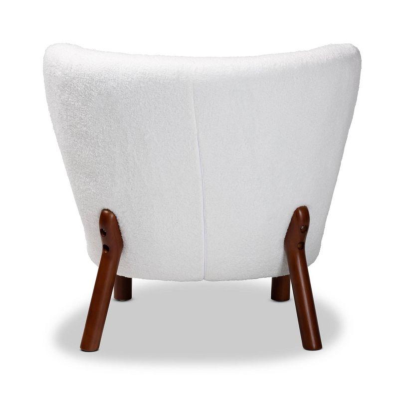 Cabrera White Boucle and Walnut Wood Contemporary Accent Chair