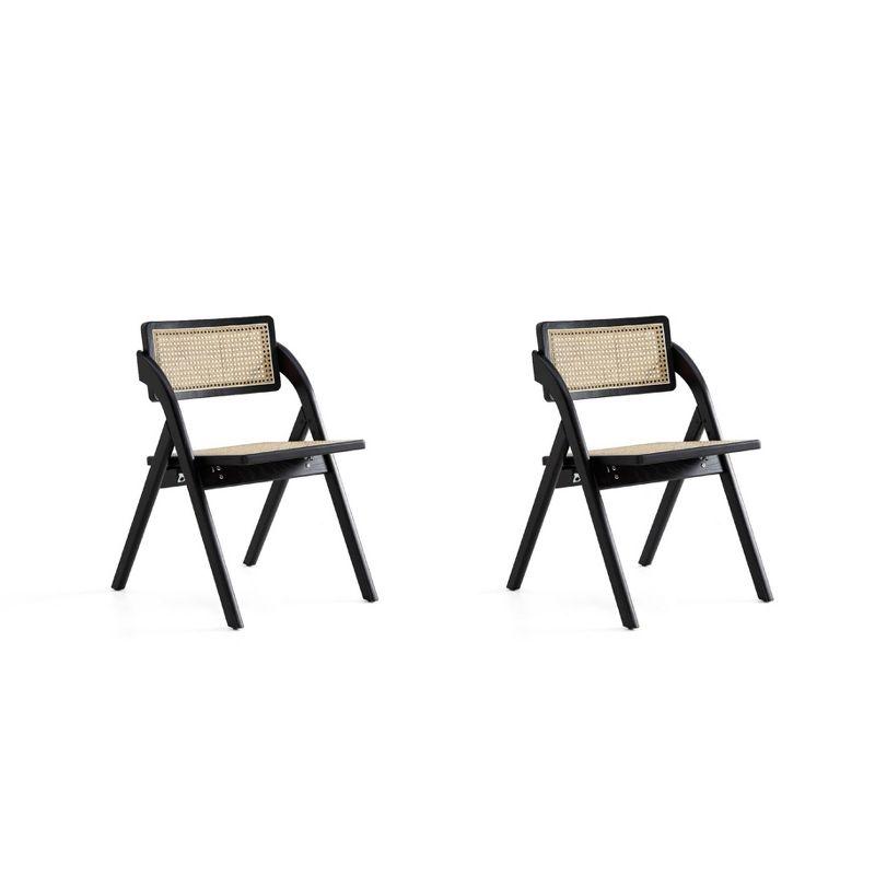 Sleek Black and Natural Cane Folding Side Chair Set