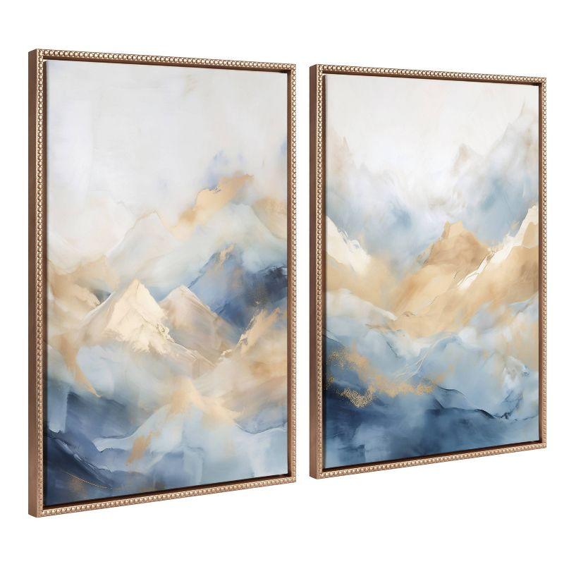 Sylvie Beaded Blue Mountains Abstract Canvas Art Set with Gold Frame