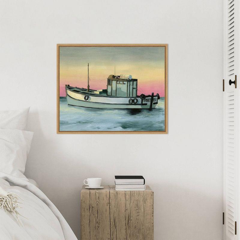 Golden Hour Casting II Coastal Canvas Art with Maple Frame