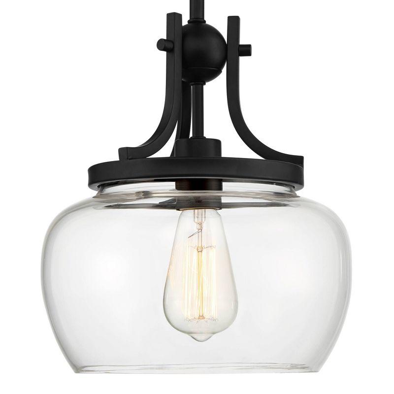 Regency Hill Kristov Black Mini Pendant 10 1/2" Wide Modern Industrial Clear Glass Shade for Dining Room House Foyer Kitchen Island Entryway Bedroom