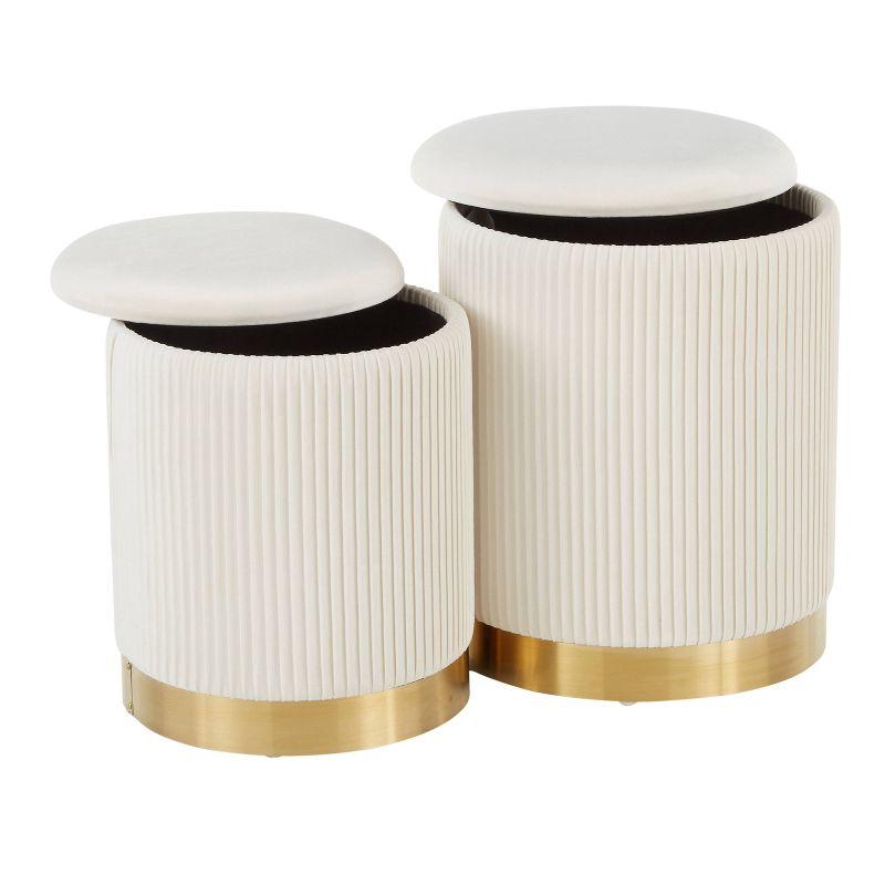 Marla Contemporary Nesting Pleated Ottoman Set Gold/Cream Velvet - LumiSource: Upholstered Storage, Metal Frame, No Assembly Required