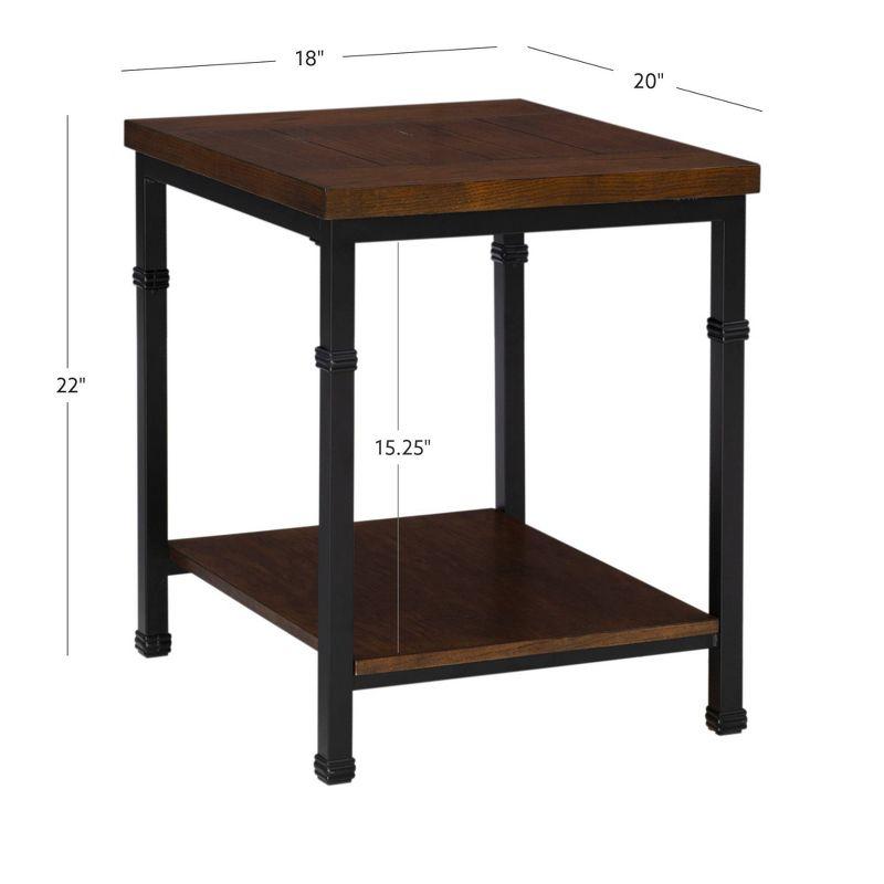 Linon Austin Industrial Style Metal End Table with Shelf Brown/Black: Sturdy Bedside Table, 20" Width