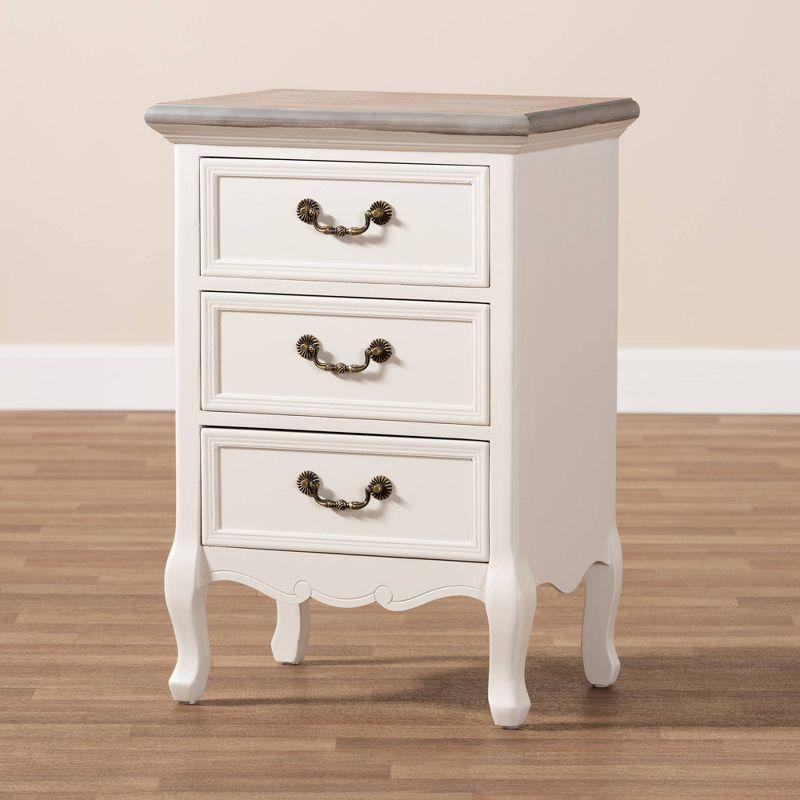 Capucine Two-Tone Natural Whitewashed Oak Finished Wood 3 Drawer Nightstand White - Baxton Studio