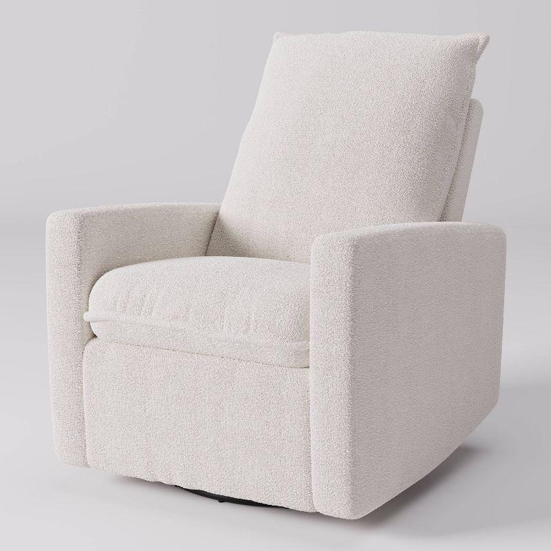 Caillie Boucle Glider Recliner Chair White - CorLiving: Nursery Bedroom Soothing Motion, Hardwood Frame