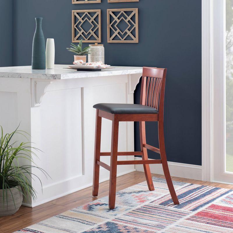30" Torino Craftsman Padded Seat Barstool Hardwood/Dark Cherry - Linon: Rubberwood, 31" High