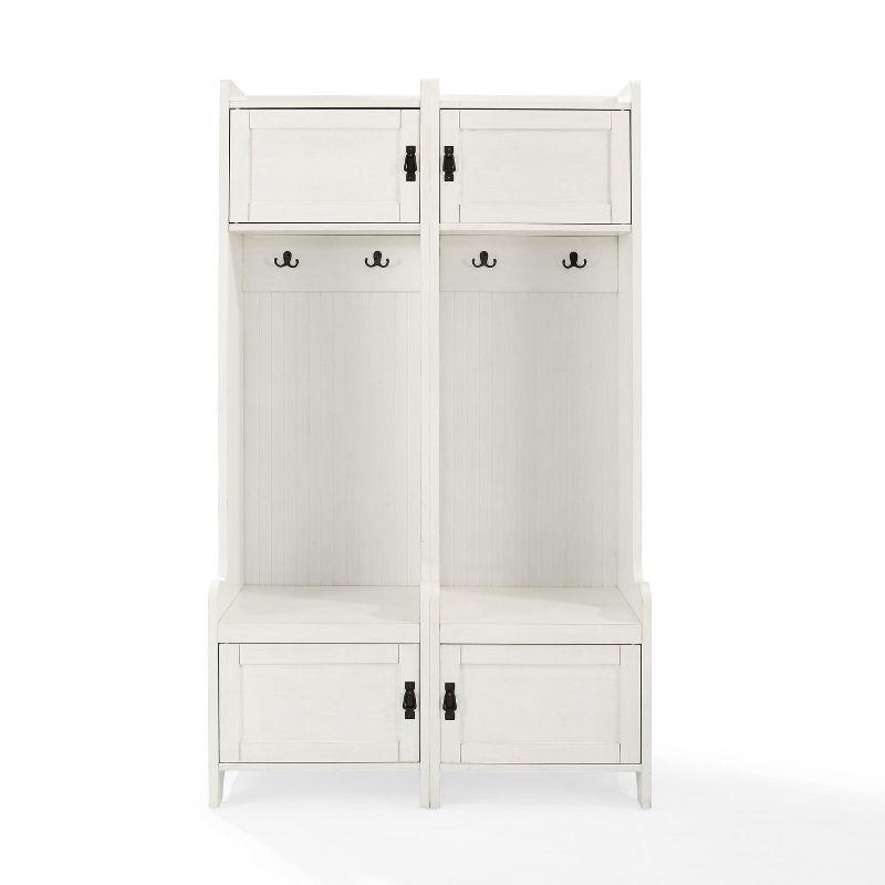 Crosley 2pc Fremont Entryway Kit Two Towers White: Hall Tree Organizer with 4 Hooks, Wood Veneer, Metal Hardware