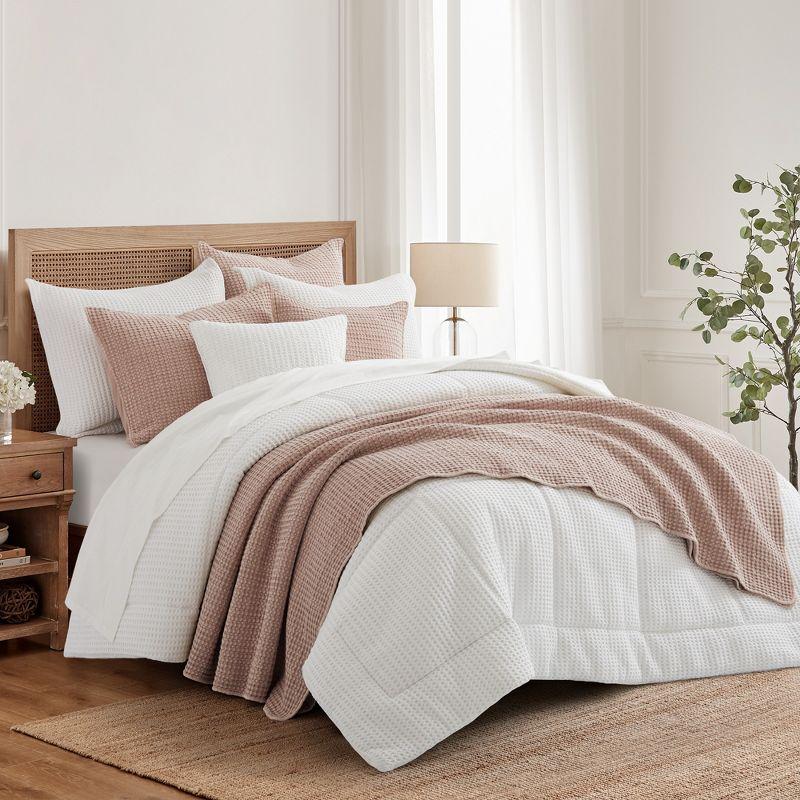 Bright White Cotton Twin Waffle Comforter Set with Shams