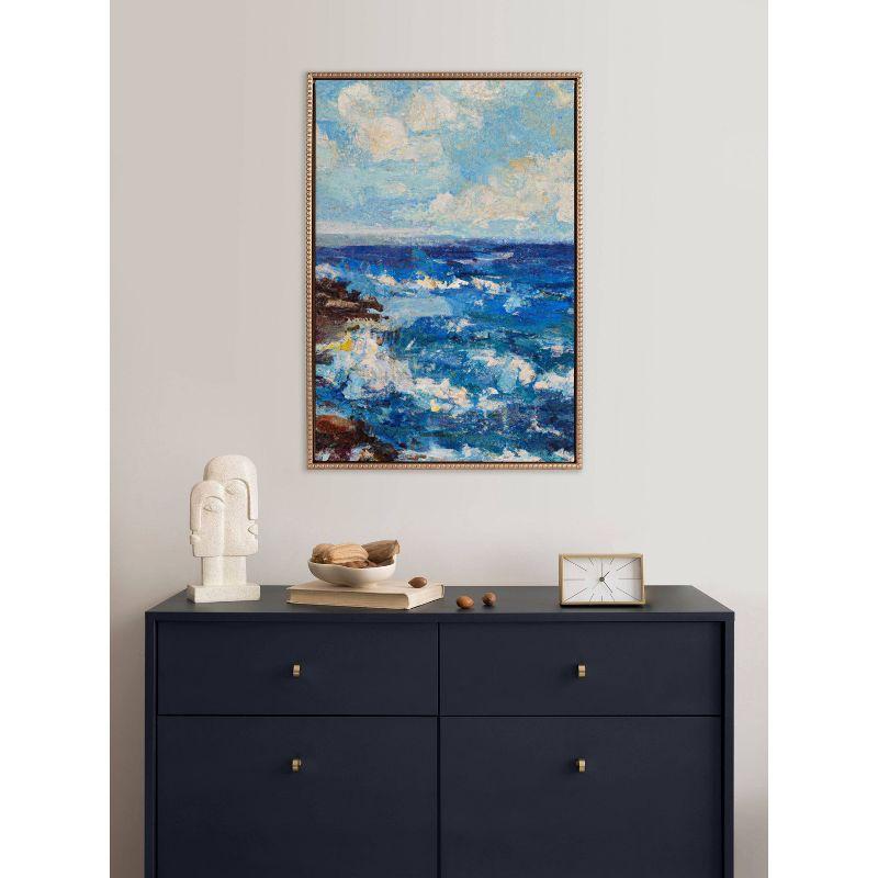 Kate & Laurel All Things Decor 23"x33" Sylvie Beaded Blank Vintage Framed Canvas Wall Art Gold: Transitional Style, Beaded Plastic Frame