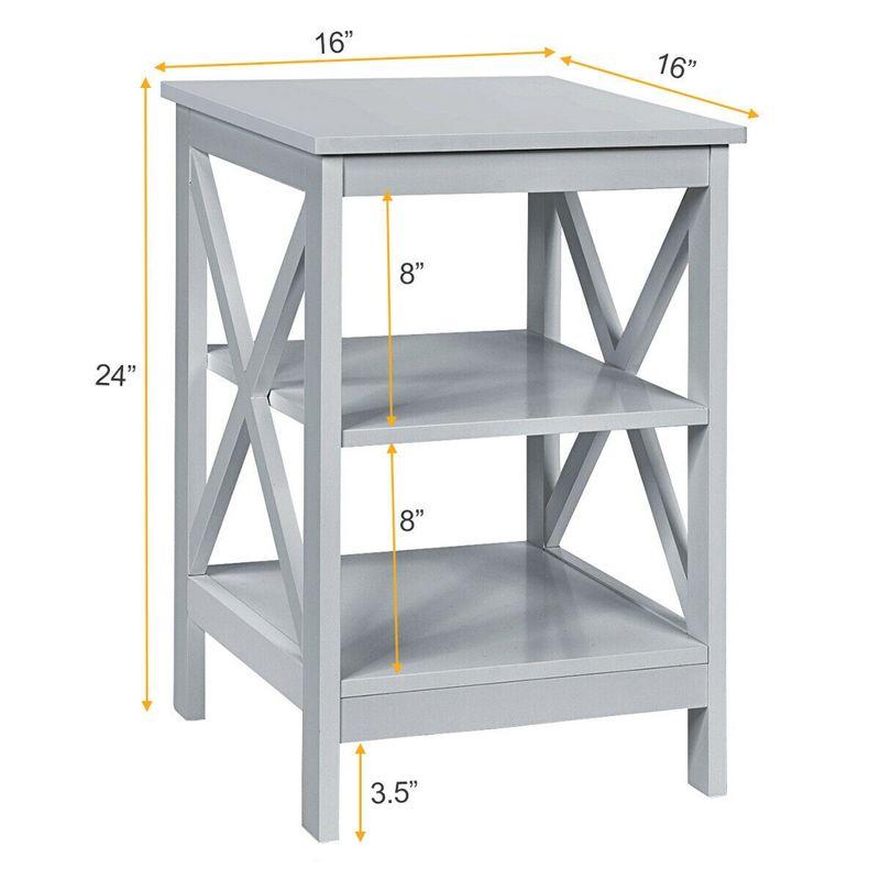 Gray 3-Tier X Design Wooden Nightstand