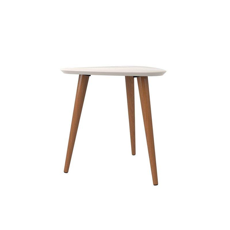 White Gloss Triangular End Table with Wooden Legs