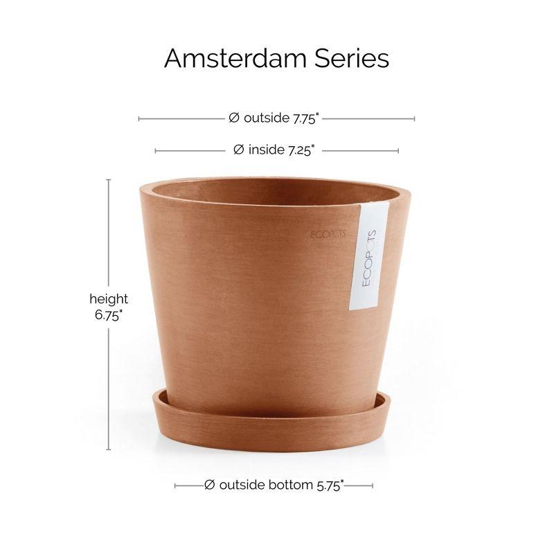 Ecopots Amsterdam Modern Round Recycled Plastic Planter Flower Pot with Water Reservoir