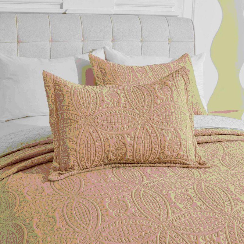 3 Piece Coverlet Bedspread Set Reversible Floral Pattern